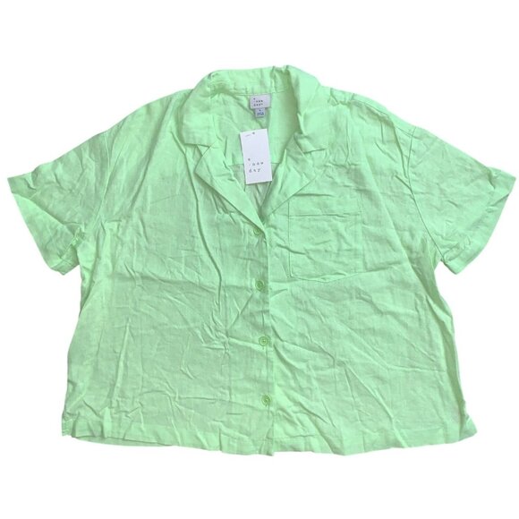 A New Day Womens Lime Green Button-Up Collared Short Sleeve Shirt Size Large - Picture 4 of 7
